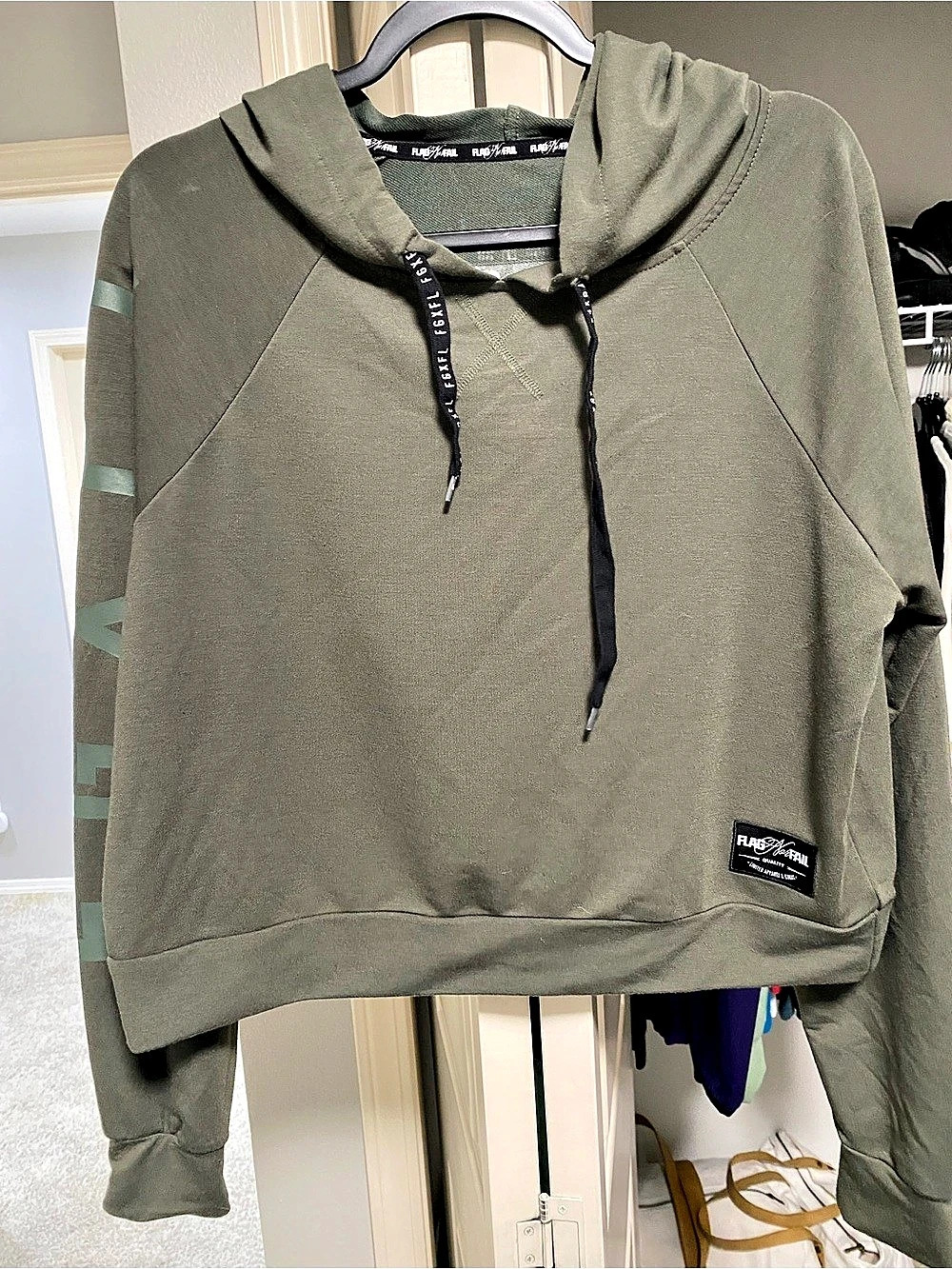 Flag Nor Fail Crop Hoodie Like New - Olive